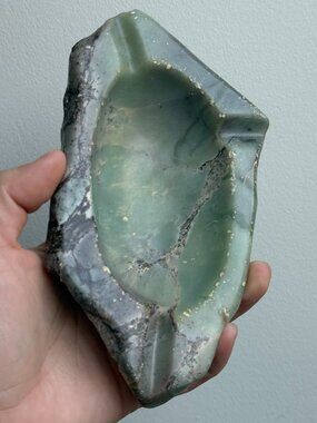 Rare Vintage Carved Genuine Jade Stone 1x4x7" Ashtray